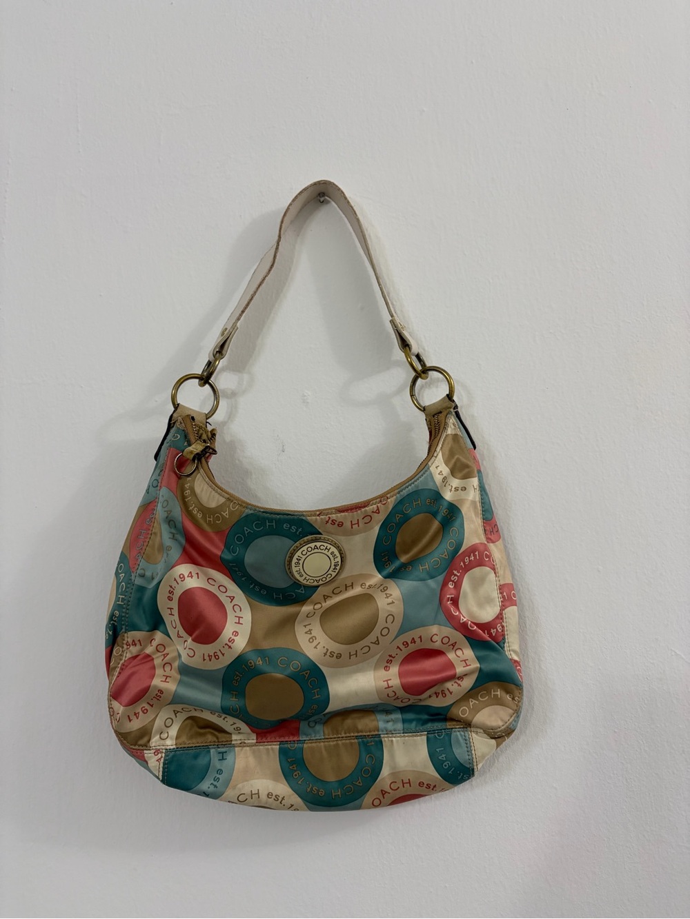 Coach Snaphead Multi Circle Logo Nylon Hobo Shoulder Bag Purse F19280 Y2K Vintag
